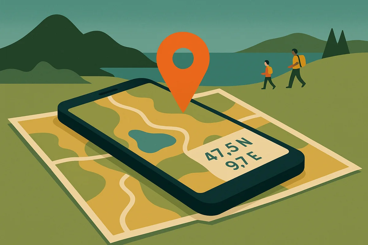 Zwei Zahlen genügen: Jede Karten-App zeigt die eigene Position als Koordinate im Gradnetz an.