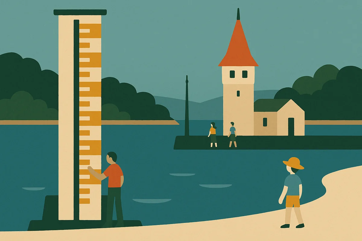 Wasserstände werden seit Jahrhunderten gemessen: Pegel und Hochwassermarken am Bodensee. Am Meer zeigen solche Messreihen den stetigen Anstieg.