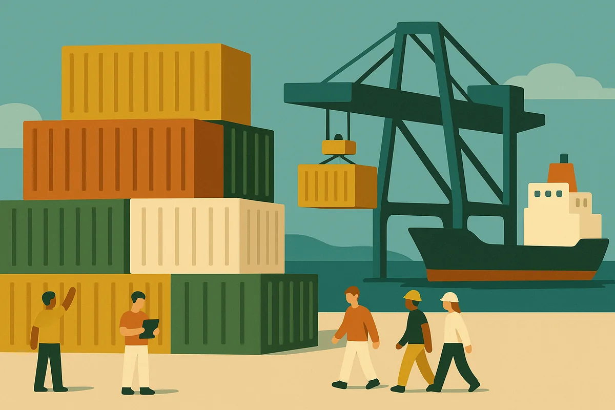Die Kiste, die den Welthandel erfand: Weil alle Container genormt sind, hebt der Kran sie in Minuten von Schiff auf Bahn oder LKW.